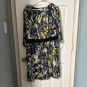 Abstract Brushstroke Midi Dress in Black, White & Yellow